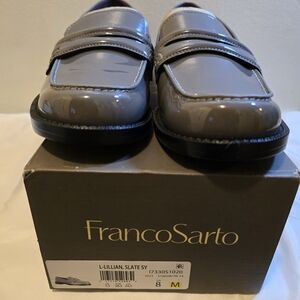 Franco Sarto Slate Gray Patent Leather Loafers 8 New